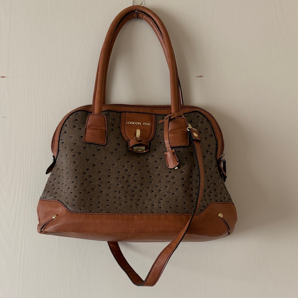 London Fog Brown and Tan Ostrich Print Women's Bag